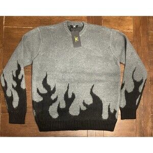 Men’s Jordan Craig Size L Ebony Grey Inferno Crewneck Sweater Flames NWT